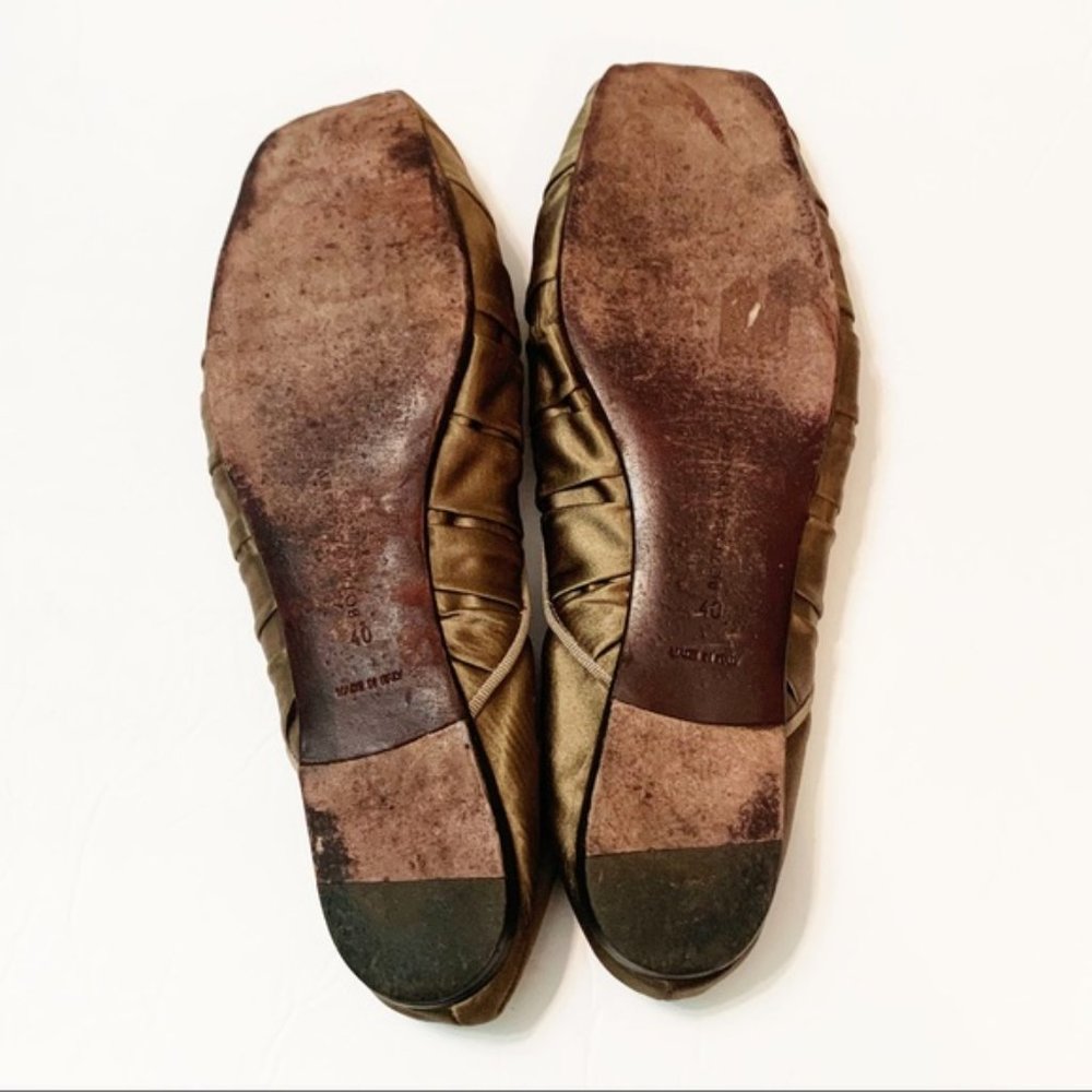 Bottega Veneta Square Toe Satin Flats Olive 40 - Picture 6 of 8